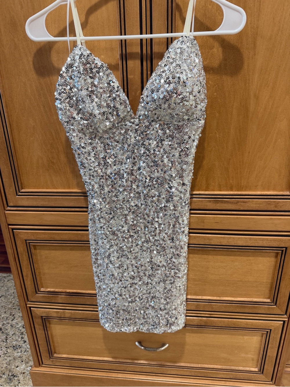 Fashion Nova Silver Sequin V-Neck Mini Dress